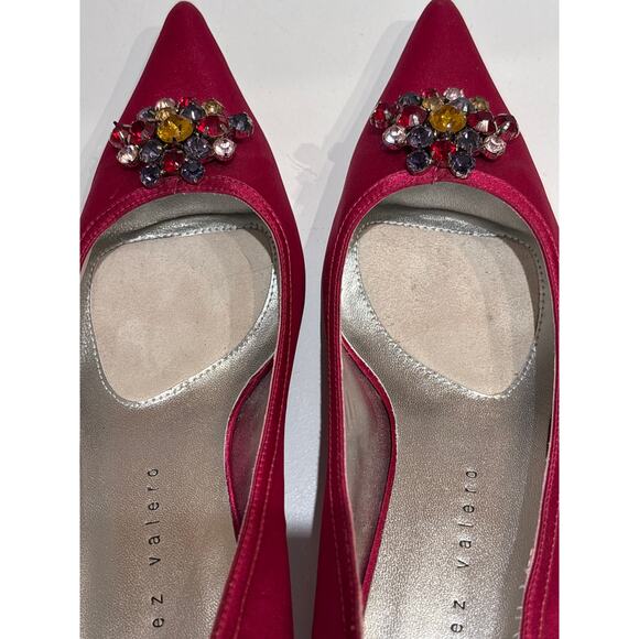 MARTINEZ VALERO Fuschia Satin Jeweled Pointed Toe Pumps 8.5 - Picture 7 of 8